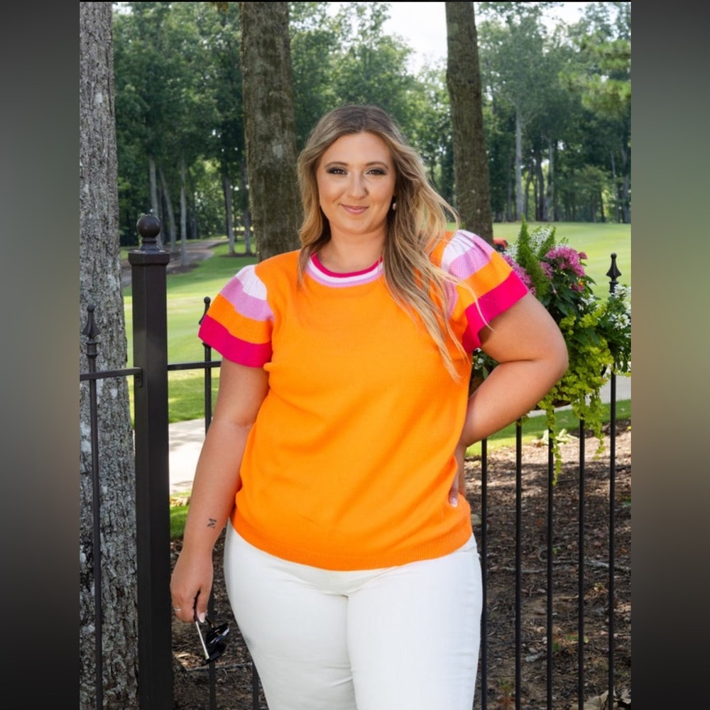 Short Sleeve Sweater Top with Flutter Sleeves